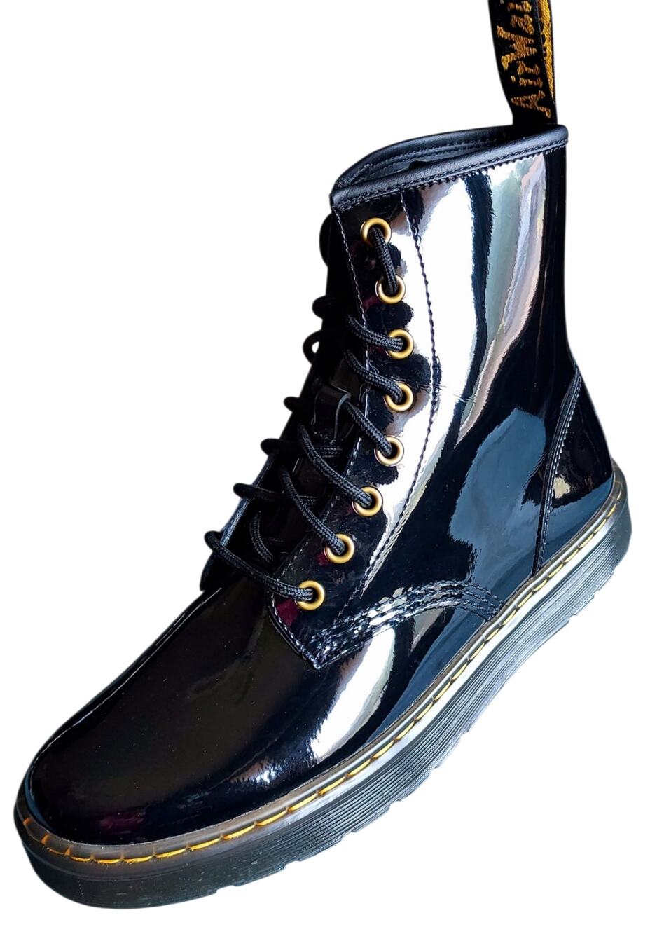 NEW Dr. Martens Zavala Black Patent Leather Combat Boots Goth Punk Size 8M, 9W